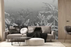 Fototapeta: Roślinność w tropikalnej dżungli w czerni i bieli