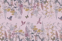 Fototapeta: Roślinny botaniczny motyw z kolorowymi kwiatami motylami i ptakami