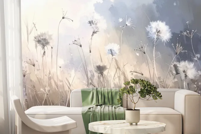 Fototapeta: Rośliny i trawy w stylu malunku z rozmytym naturalnym tłem