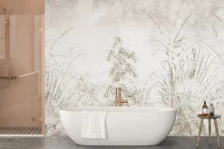 Fototapeta: Rośliny tropikalne na tle beżowo szarego betonu