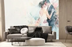 Fototapeta: Romantic wedding scene with floral backdrop generative ai