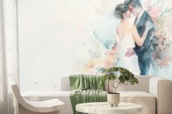Fototapeta: Romantic wedding scene with floral backdrop generative ai