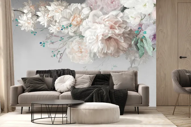 Fototapeta: Romantyczne kwiaty na jasnym tle