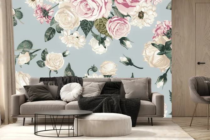 Fototapeta: Romantyczne różowe i beżowe kwiaty