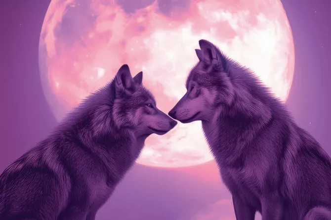 Fototapeta: Romantyczny obraz wilków przy pełni księżyca