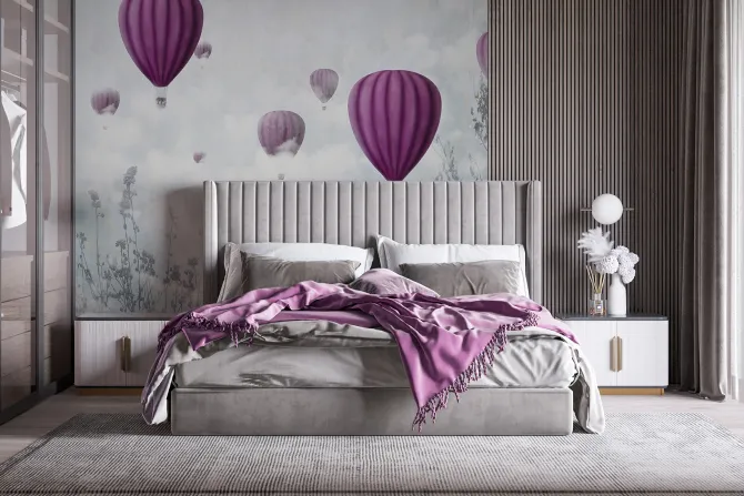 Fototapeta: Różowe balony na powietrze na szarym tle