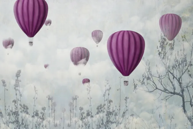 Fototapeta: Różowe balony na powietrze na szarym tle