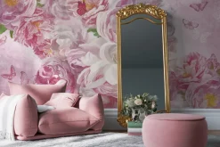 Fototapeta: Różowe kwiaty i motyle wzór w stylu malunku