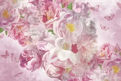 Fototapeta: Różowe kwiaty i motyle wzór w stylu malunku