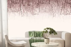 Fototapeta: Różowe kwiaty i zwisające rośliny na jasnym tle botaniczny motyw