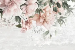 Fototapeta: Różowe kwiaty wśród zielonych liście na tle betonu