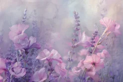 Fototapeta: Różowe kwiaty wśród lawendy na łące