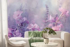 Fototapeta: Różowe kwiaty wśród lawendy na łące