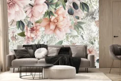 Fototapeta: Różowe kwiaty wśród zielonych liści