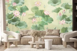 Fototapeta: Różowe lilie wodne wśród zielonych liści naturalny motyw