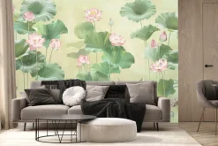 Fototapeta: Różowe lilie wodne wśród zielonych liści naturalny motyw