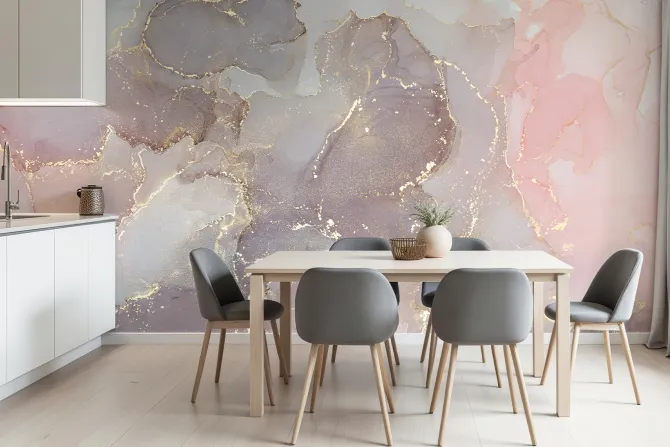 Fototapeta: Różowo fioletowy marmur ze złotymi elementami dekoracyjny wzór