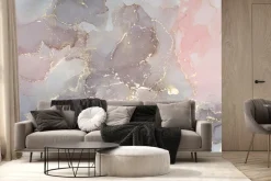 Fototapeta: Różowo fioletowy marmur ze złotymi elementami dekoracyjny wzór