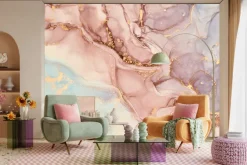 Fototapeta: Różowo niebieski marmur ze złotem elegancka tekstura