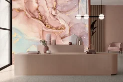 Fototapeta: Różowo niebieski marmur ze złotem elegancka tekstura