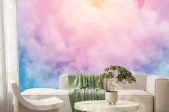 Fototapeta: Różowo-niebieskie chmury z promieniami światła
