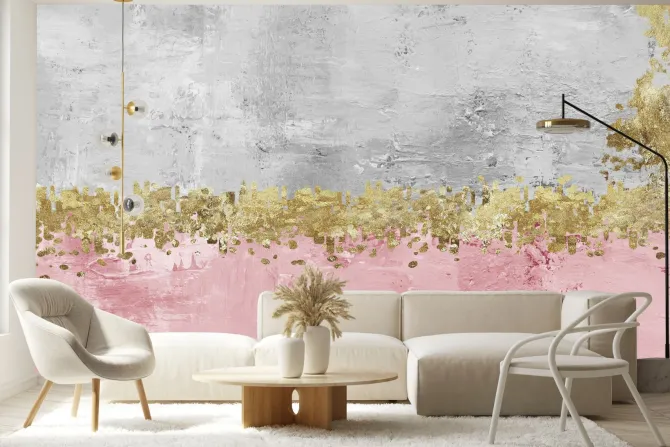 Fototapeta: Różowo-szary beton ze złotym zdobieniem
