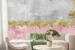 Fototapeta: Różowo-szary beton ze złotym zdobieniem