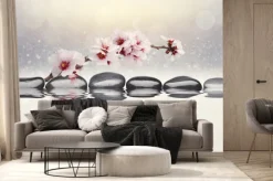 Fototapeta: Różowy storczyk i kamienie zen odbijające się w wodzie