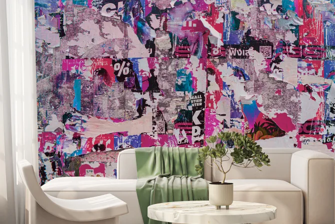 Fototapeta: Rozdarte artystyczne plakaty na ścianie