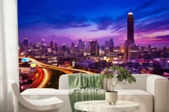 Fototapeta: Ruch w nowoczesne miasta w nocy, bangkok, tajlandia