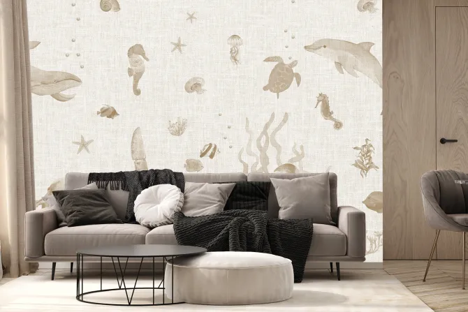 Fototapeta: Ryby i zwierzęta wśród roślin podwodny świat minimalistyczny