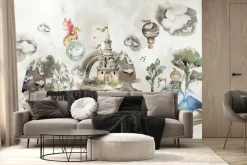 Fototapeta: Rycerz smoki zamek bajkowy wzór akwarela ilustracja