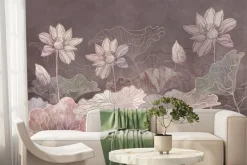 Fototapeta: Rysowane różowe kwiaty i liście lilii