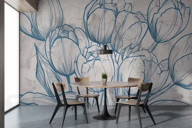 Fototapeta: Rysowane tulipany na betonie