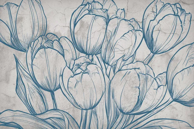Fototapeta: Rysowane tulipany na betonie