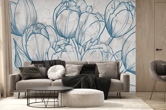 Fototapeta: Rysowane tulipany na betonie