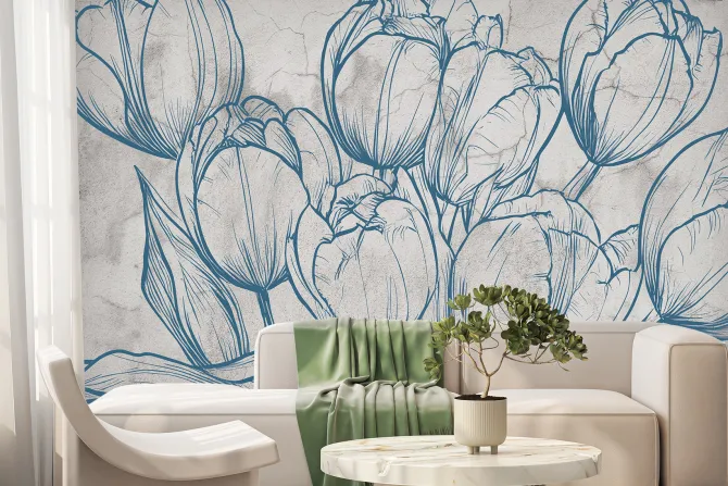 Fototapeta: Rysowane tulipany na betonie