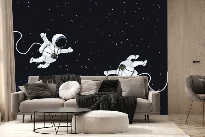 Fototapeta: Rysunek astronautów i gwiazd w kosmosie