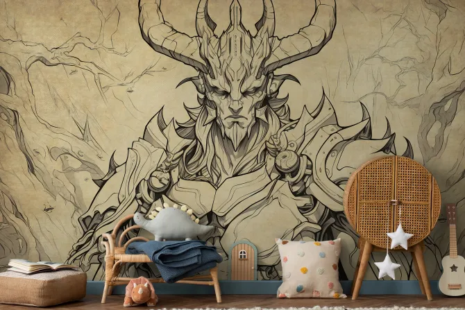 Fototapeta: Rysunek demona z czaszką i skrzydłami