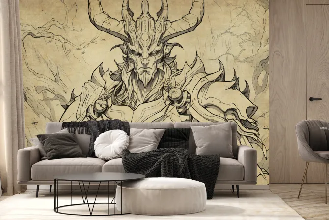 Fototapeta: Rysunek demona z czaszką i skrzydłami