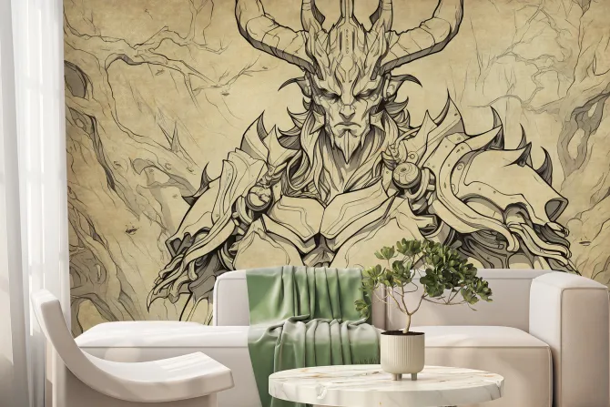 Fototapeta: Rysunek demona z czaszką i skrzydłami