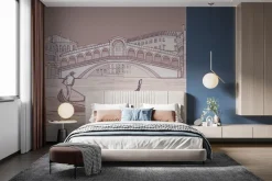 Fototapeta: Rysunek gondoliera na tle mostu