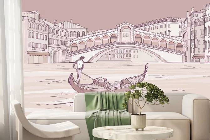 Fototapeta: Rysunek gondoliera na tle mostu