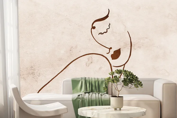 Fototapeta: Rysunek kobiecej twarzy na betonie