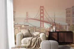 Fototapeta: Rysunek miasta z jadącym pociągiem