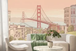 Fototapeta: Rysunek miasta z jadącym pociągiem