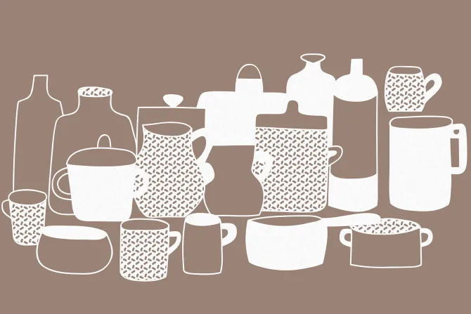 Fototapeta: Rysunek porcelanowych garnków i dzbanków