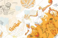Fototapeta: Rysunek z koszykarzami i piłkami