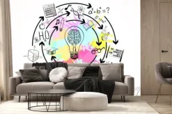 Fototapeta: Rysunkowa kompozycja z ikonami naukowymi