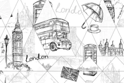 Fototapeta: Rysunkowy londyn z big benem i piętrowym autobusem